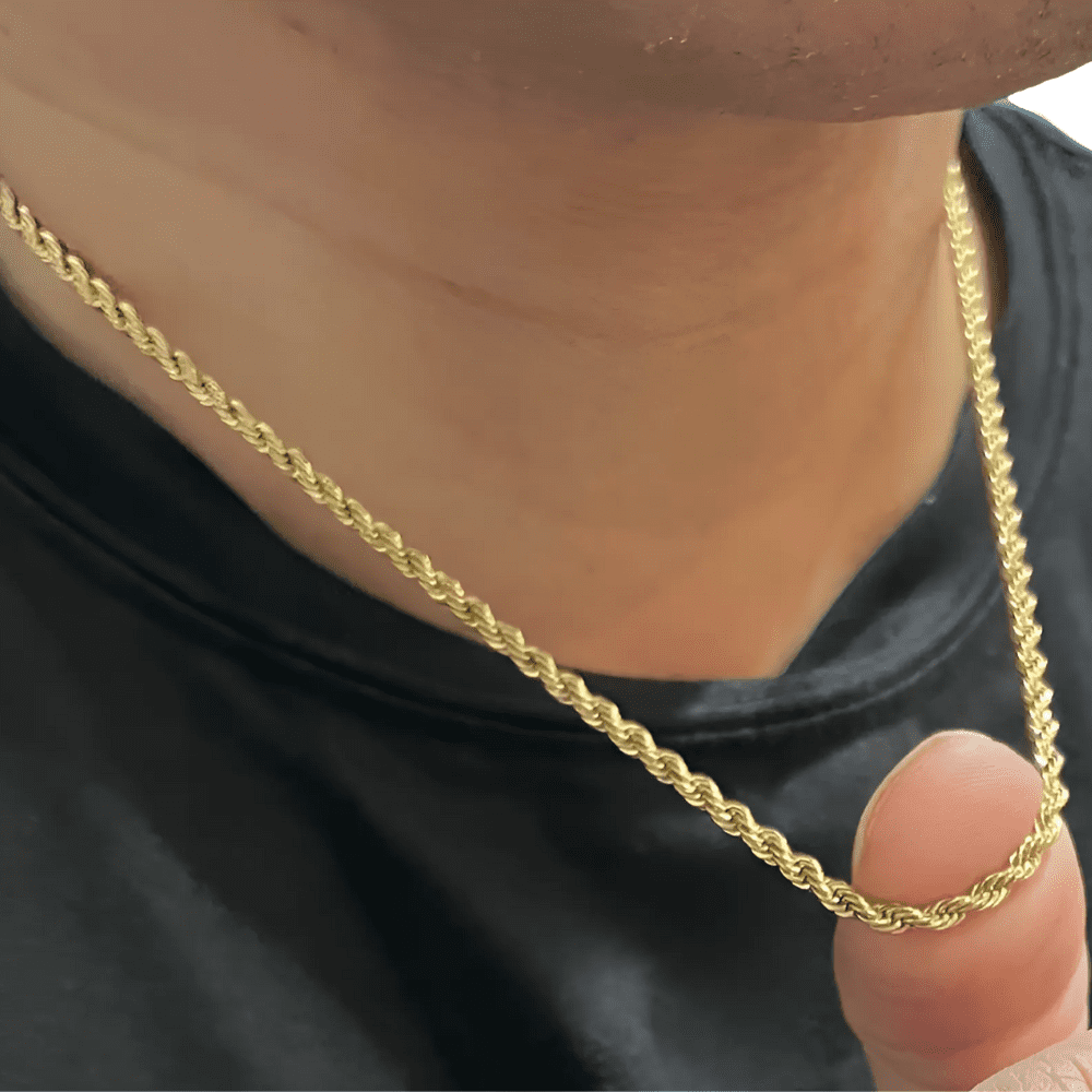 18k Real Genuine Solid 1/20 18K Yellow Gold Rope Chain Necklace, 18,20,22-Inch, 3mm - Unisex Jewelry for Men and Women - Incredible Chic Collections® LLC