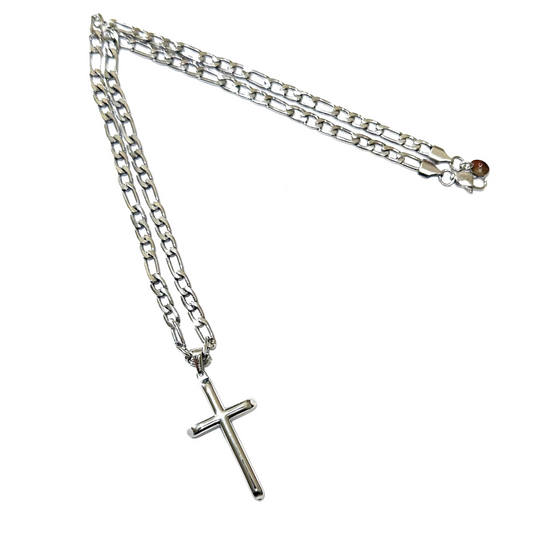 14K White Gold Filled Cross Pendant Necklace on 5mm Figaro Chain, 18",20" – Lifetime Warranty Included - Incredible Chic Collections® LLC