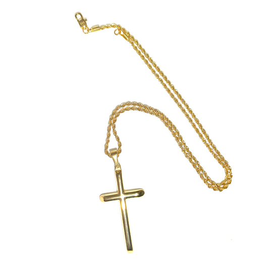 Rope Chain Cross Pendant Necklace in 24K Yellow Gold, 2mm 18",22" Unisex - Incredible Chic Collections® LLC