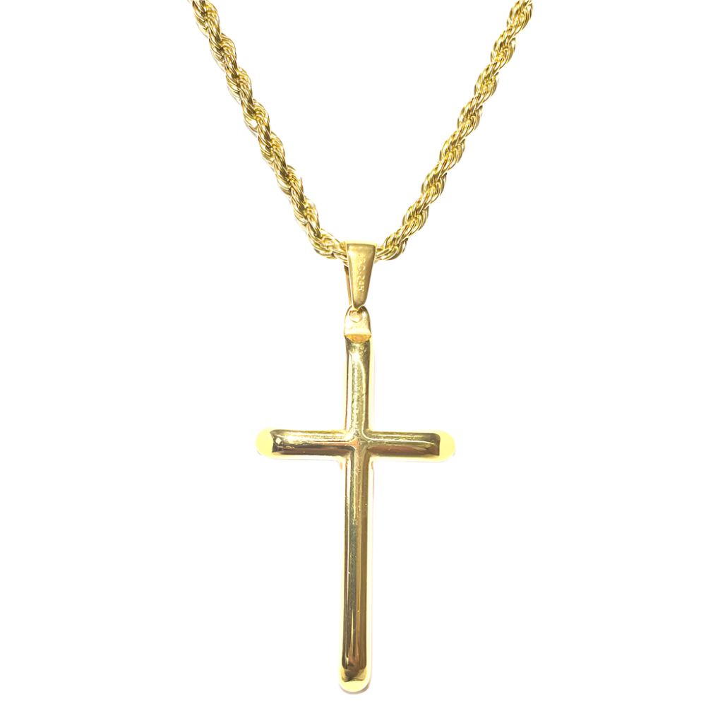24K Gold Rope Chain Style Cross Incredible Chic Collections Pendant Necklace Solid Clasp for Men,Women,Teens Thin for Charms Miami Cuban Link Diamond Cut- 3mm 18", 20”