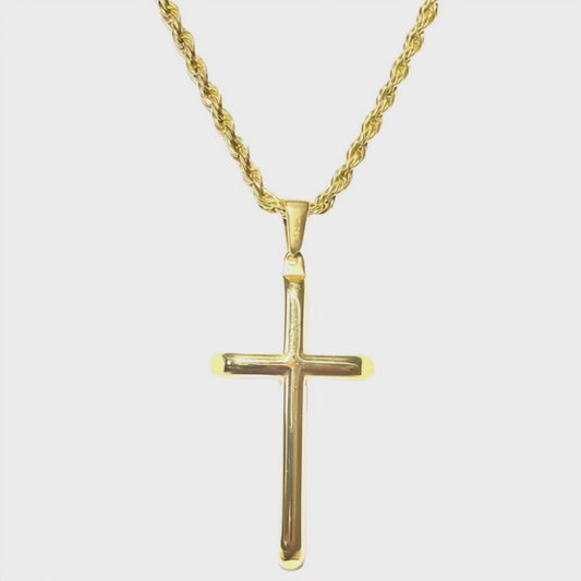 Rope Chain Necklace with Cross Pendant in 24K Gold, 3mm 18",20", Unisex